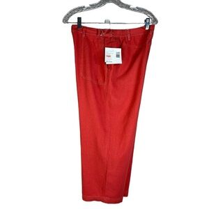 New Gorgeous Vibrant Coral Wide Leg Linen Blend Cropped Comfort Pants Size 10P